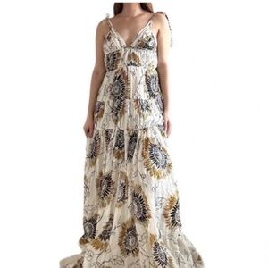 NWT Rebecca Taylor Sunflower Floral Maxi Dress Soleil Combo